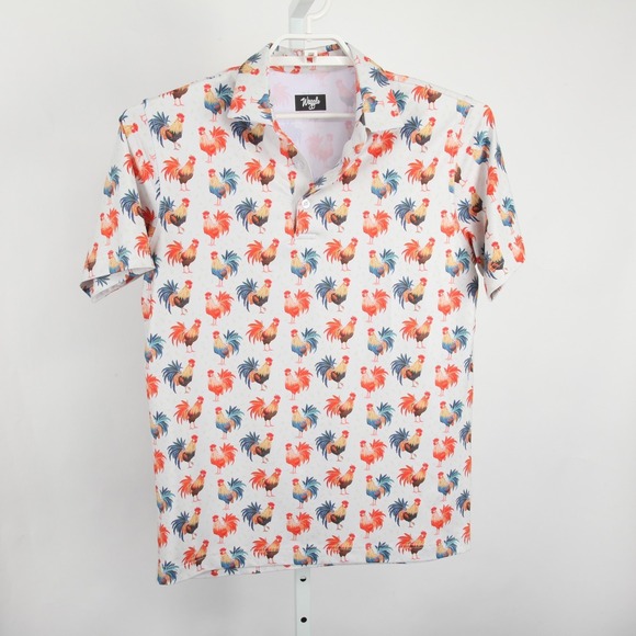 Waggle Polo Shirt Mens Medium Rooster Animal Print Golf Performance Stretch - Picture 2 of 10
